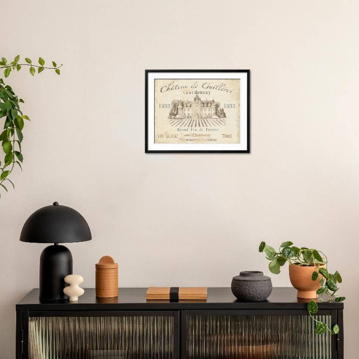 ART.COM Wall Art Print French Wine Label IV Cream on Black Frame by Daphne Brissonnet, 29" x 23"