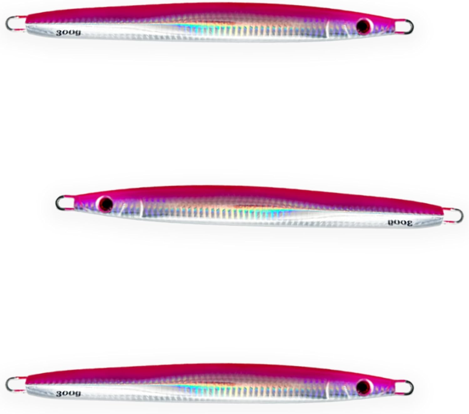Sniper Knife Jig, Size 300g, 3 Pcs, Pink with Zebra Glow, for Vertical Jigging, Fishing Lure, Ideal for Tuna and Deep Sea Fishing