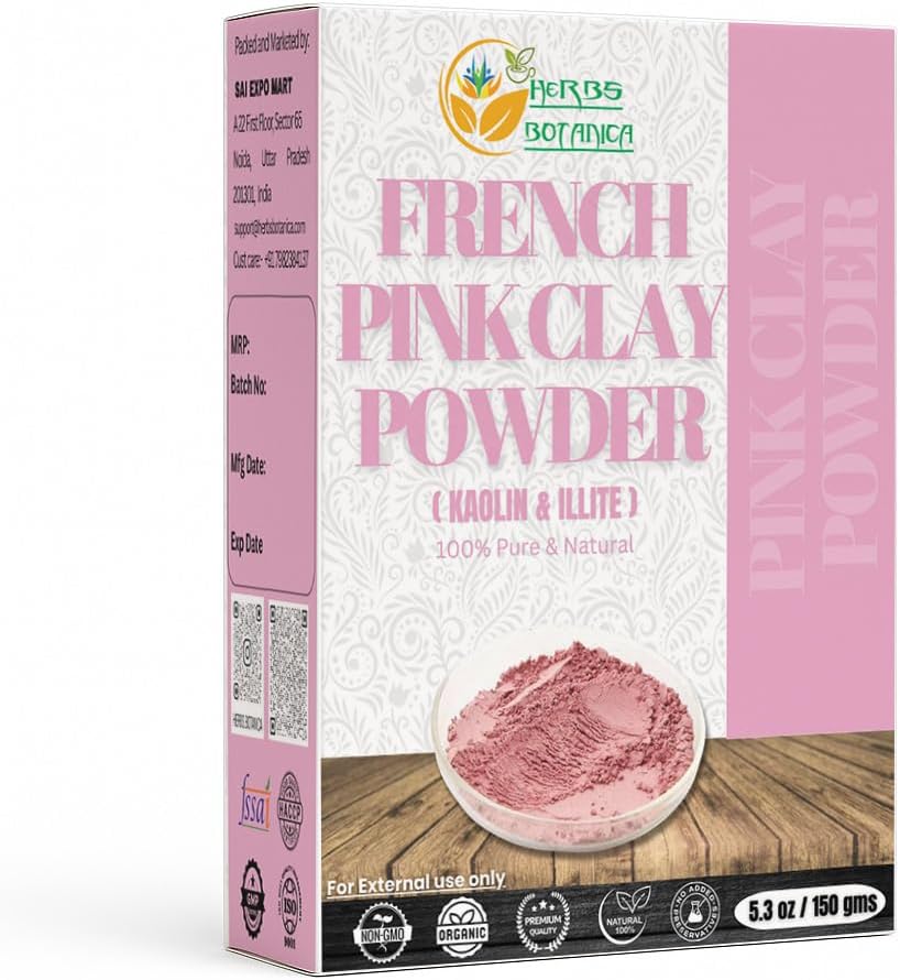 Herbs Botanica French Pink Clay/Rose Montmorillonite Kaolin Healing for Face Mask Skin Care Detox, For Soap Making French Skincare150 gms / 5.3 oz