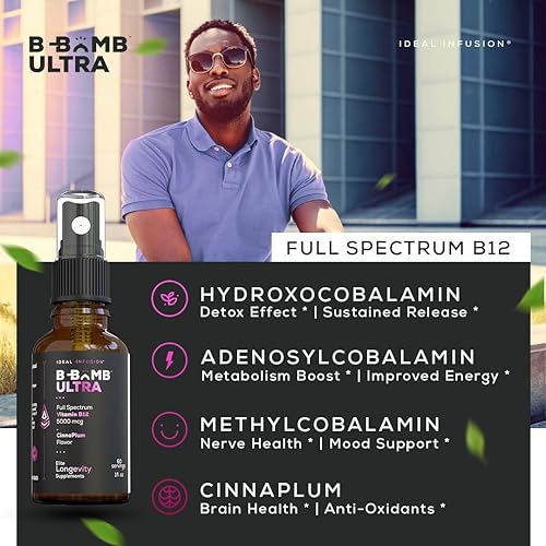 Vista 6 de Ideal Infusion B-Bomb Triple B12 Spray líquido de vitamina: metilcobalamina, adenosilcobalamina, hidroxocobalamina, salud nerviosa y refuerzo