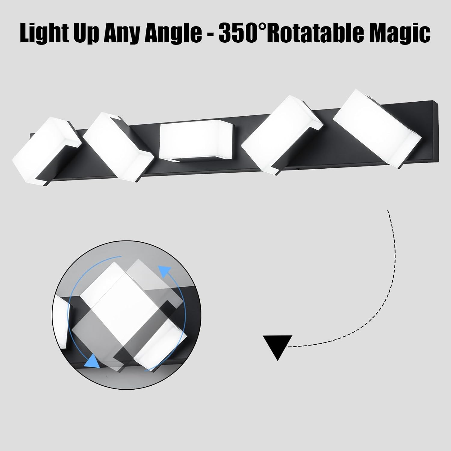 Lingkai LED Bathroom Vanity Light Fixtures 38-Inch 35W Matte Black Modern Bathroom Light Fixtures Over Mirror with Rotatable Vanity Lights Heads Cool White 6000K Bath Wall Lighting Fixtures