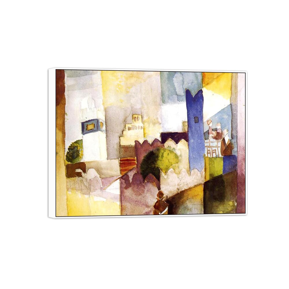 Sdyskkug White Frame August Macke Famous Wall Art For Living Room. Untitled. Canvas Artwork Picture. Prints Reproduction Modern Home Decor 50X40cm