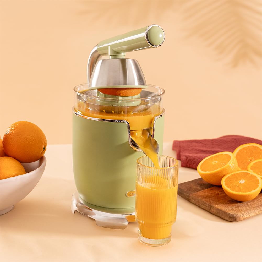 Cecotec Presse-agrumes électrique Xqueeze RetroJuice 1000 Green. Pour oranges et agrumes, 1000 W, filtre inox, 2 cônes amovibles, capacité 500 ml, compatible lave-vaisselle.