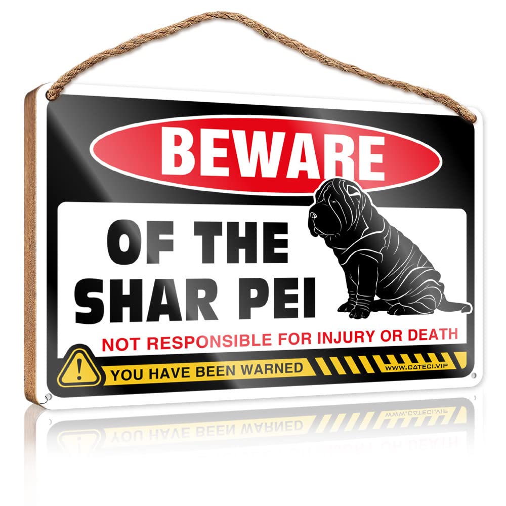 DTHA Signs For Home Decor Beware Of Shar Pei Wooden Sign Large Home Sign Door Decor(23X35CM)