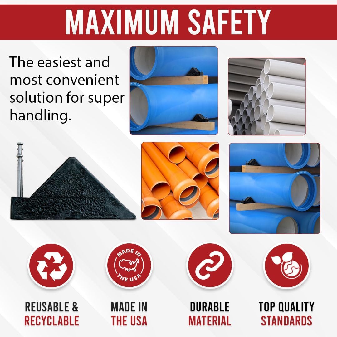 bullke USA Made Plastic Pipe Chocks with Nails | 5" Size - Durable, 100% Recycled Plastic | Ideal for Securing Pipes, Heavy Duty, Eco-Friendly, Long-Lasting, Construction (40 Pack)