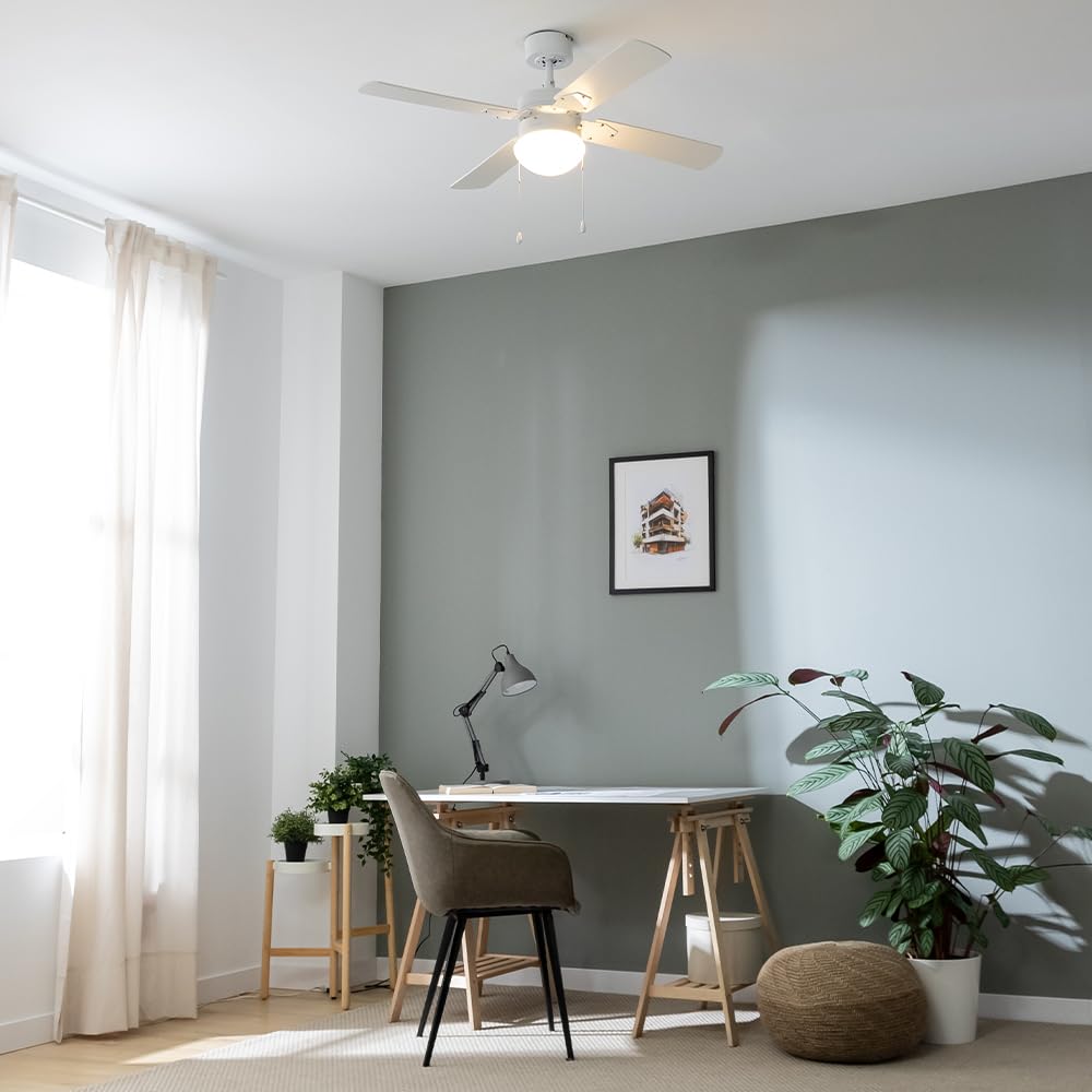 Cecotec - Ventilateur de Plafond avec Lumière EnergySilence Aero 450 FullWhite - 50 W, Diamètre 106 cm, Lampe Intégrée, 3 Vitesses, 4 Pales Réversibles, Mode Été/Hiver