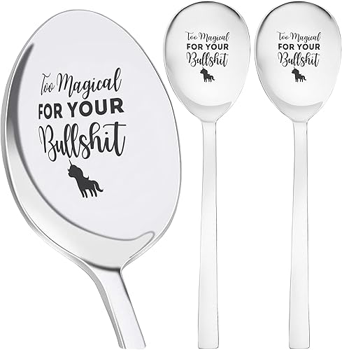 too magical your bullshit sarcastic adult humor unicorn Spoon Engraved Stainless Steel 3Pcs