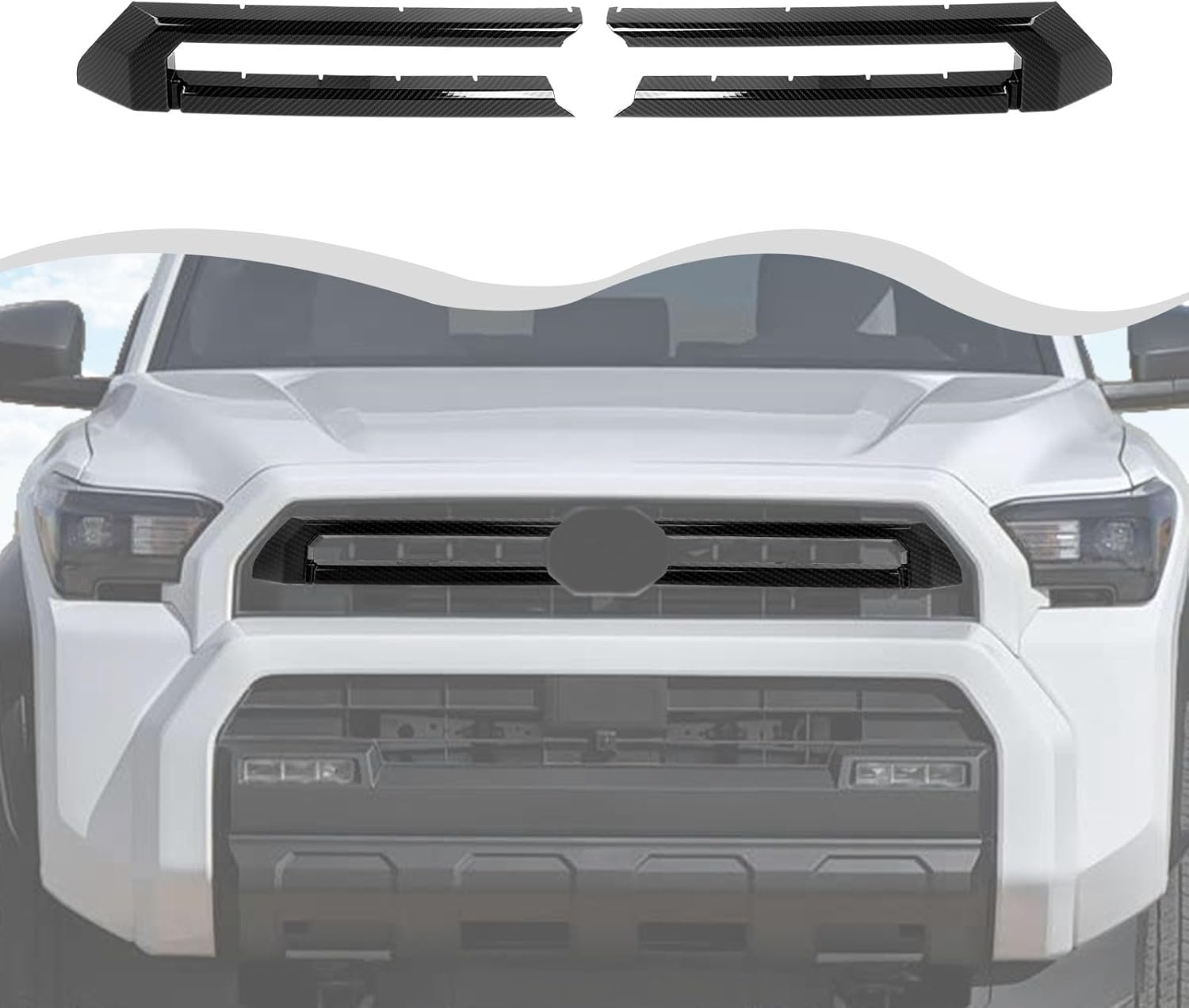 Front Grill Inserts Cover Trim Fit for 2024+ 4Runner,Outer Car Front Grille Bezel Frame Trim Outside Front Grill Cover Guard Decor (Carbon Fiber)