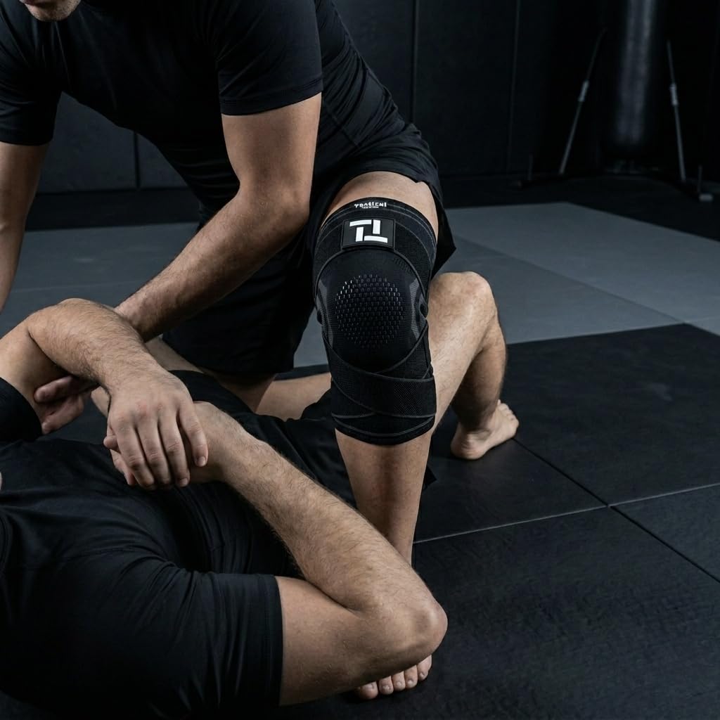 Tactical Fightwear Genouillère - Attelle de Sport pour Jiu Jitsu, MMA & Fitness - Genouillère avec Antidérapante & Double Strap - Unisexe - Taille XL