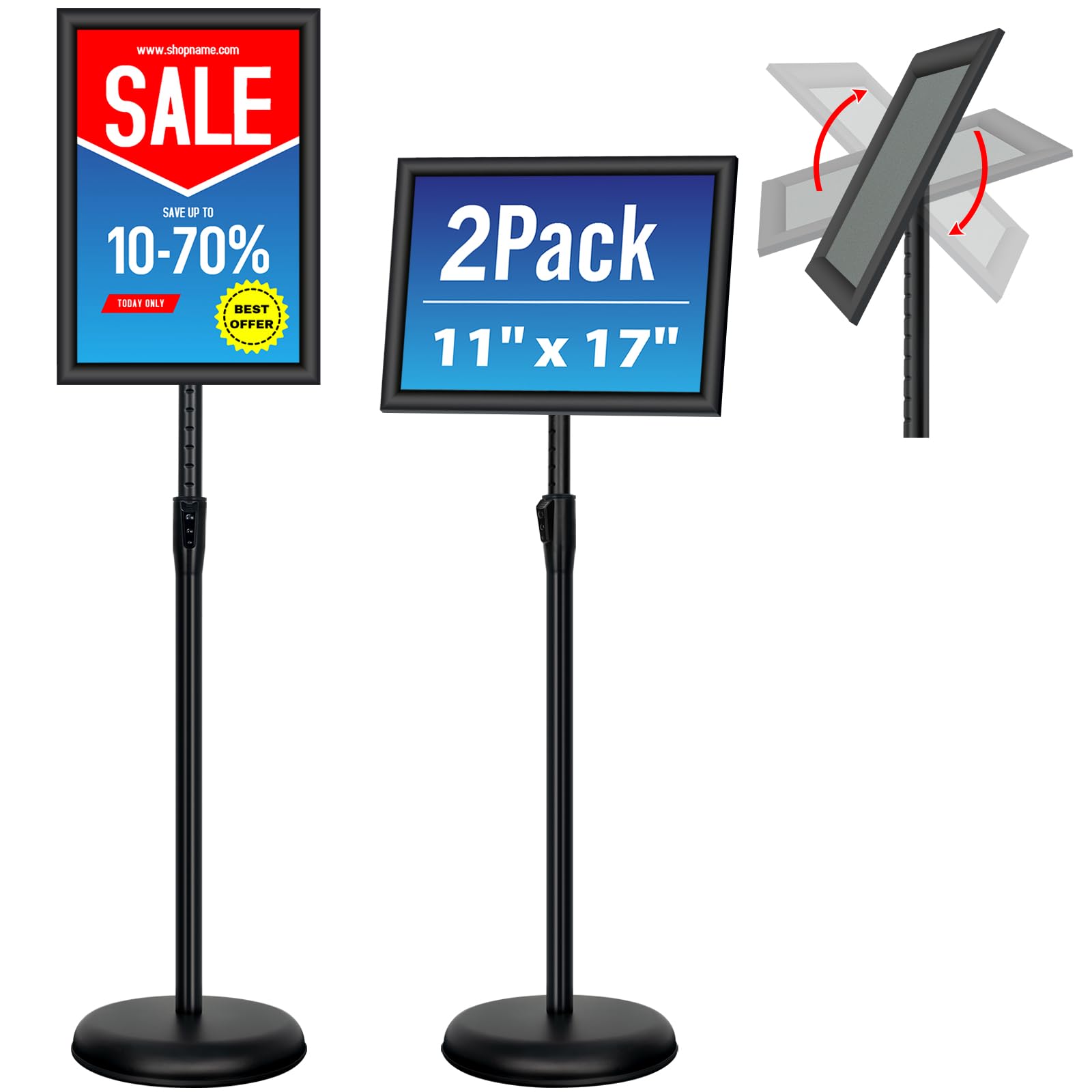 VAIIGO Adjustable Sign Holder Stand - 2Pack 11x17 Inch Pedestal Poster Sign Stand, Heavy Duty Floor Standing Sign Stand Aluminum Snap Open Frame for