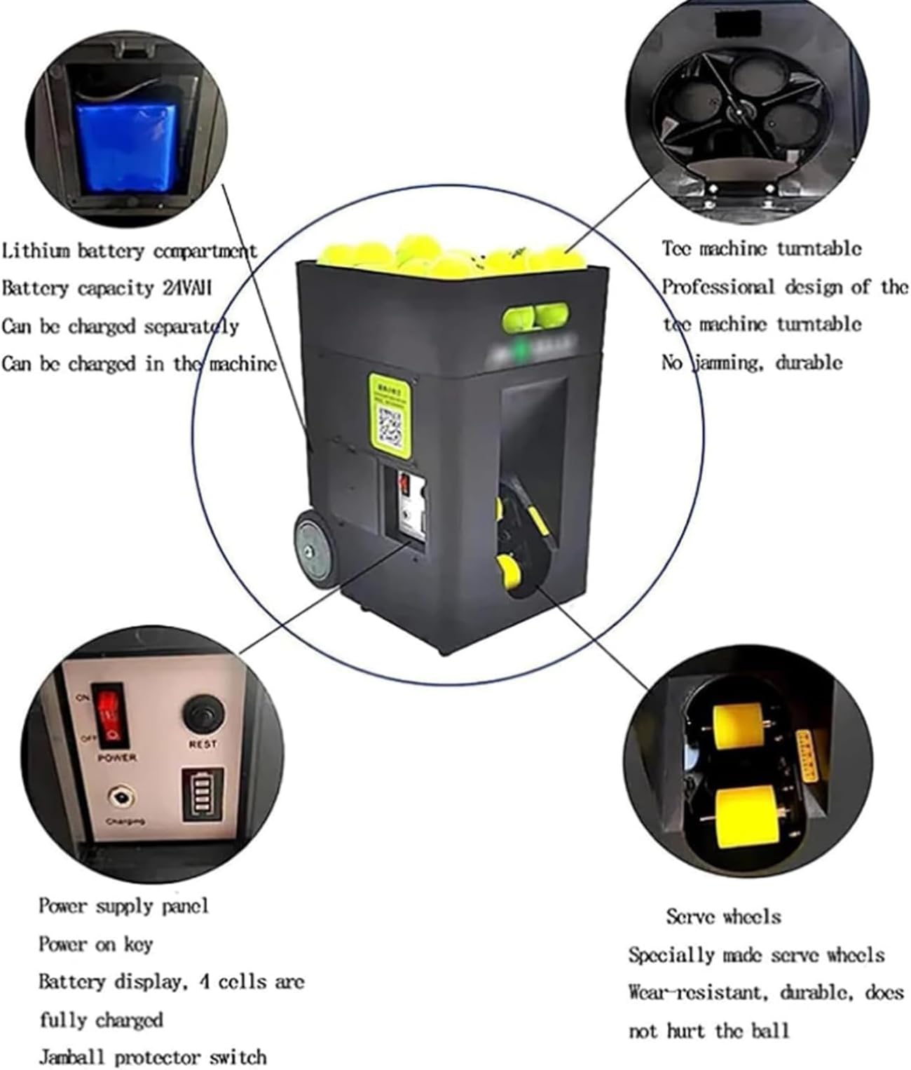 Lanciatore automatico di palline da tennis con modalità di allenamento pre-programmate per principianti e soluzioni complete di allenamento