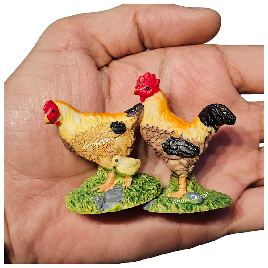 Image of Miniature Hen Set of 2 - Tiny Farmhouse Chickens for Miniature Garden Decor, Dollhouse Accessories & Cute Gifting, Handmade Mini Animal Figurines for Fairy Garden & Terrarium
