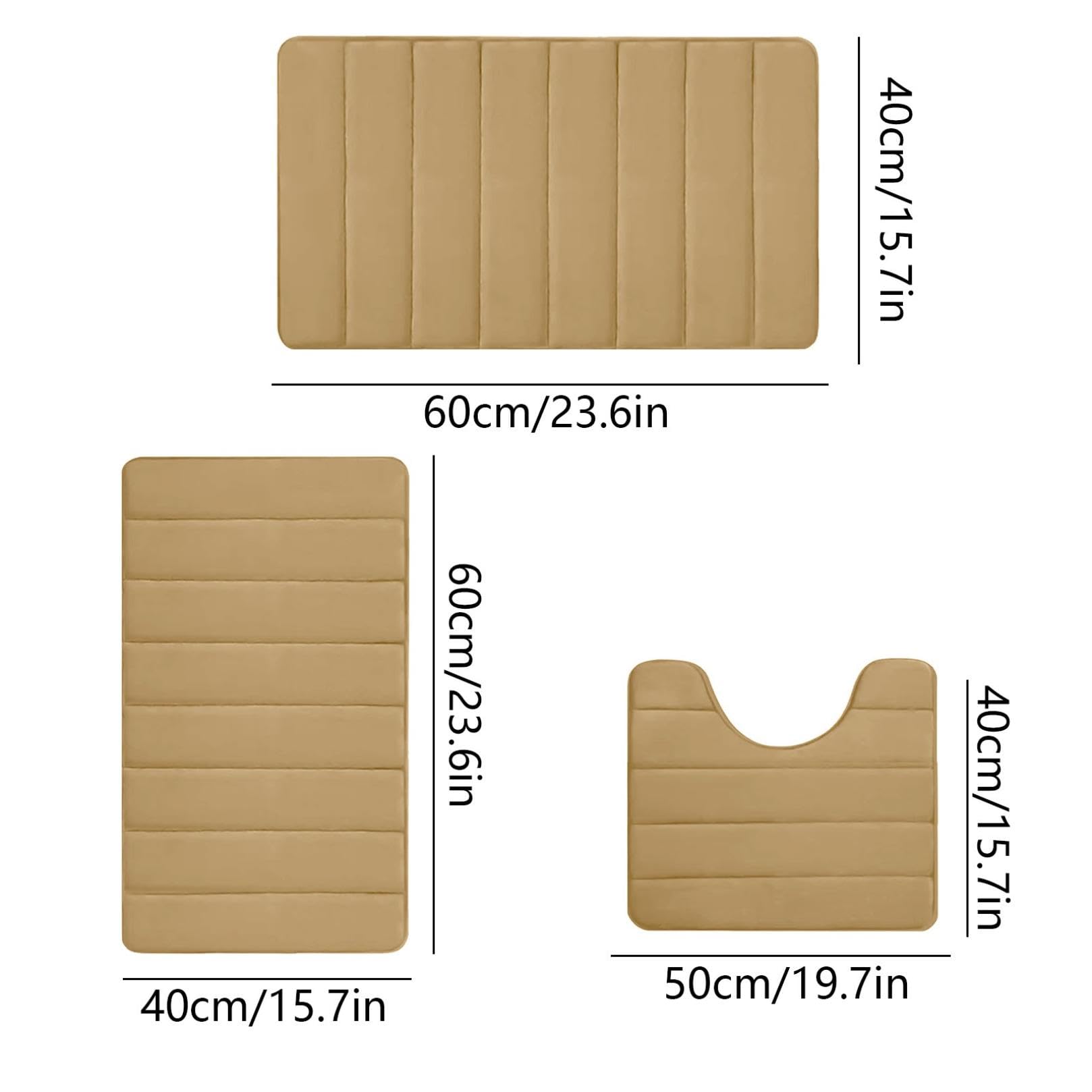 Badezimmermatten-Set aus Memory-Schaum, 3-teilig, Badteppich, WC-Matten, weich und bequem, sehr saugfähig, rutschfest, dick und maschinenwaschbar, schnell trocknende Bodenmatten (Khaki)