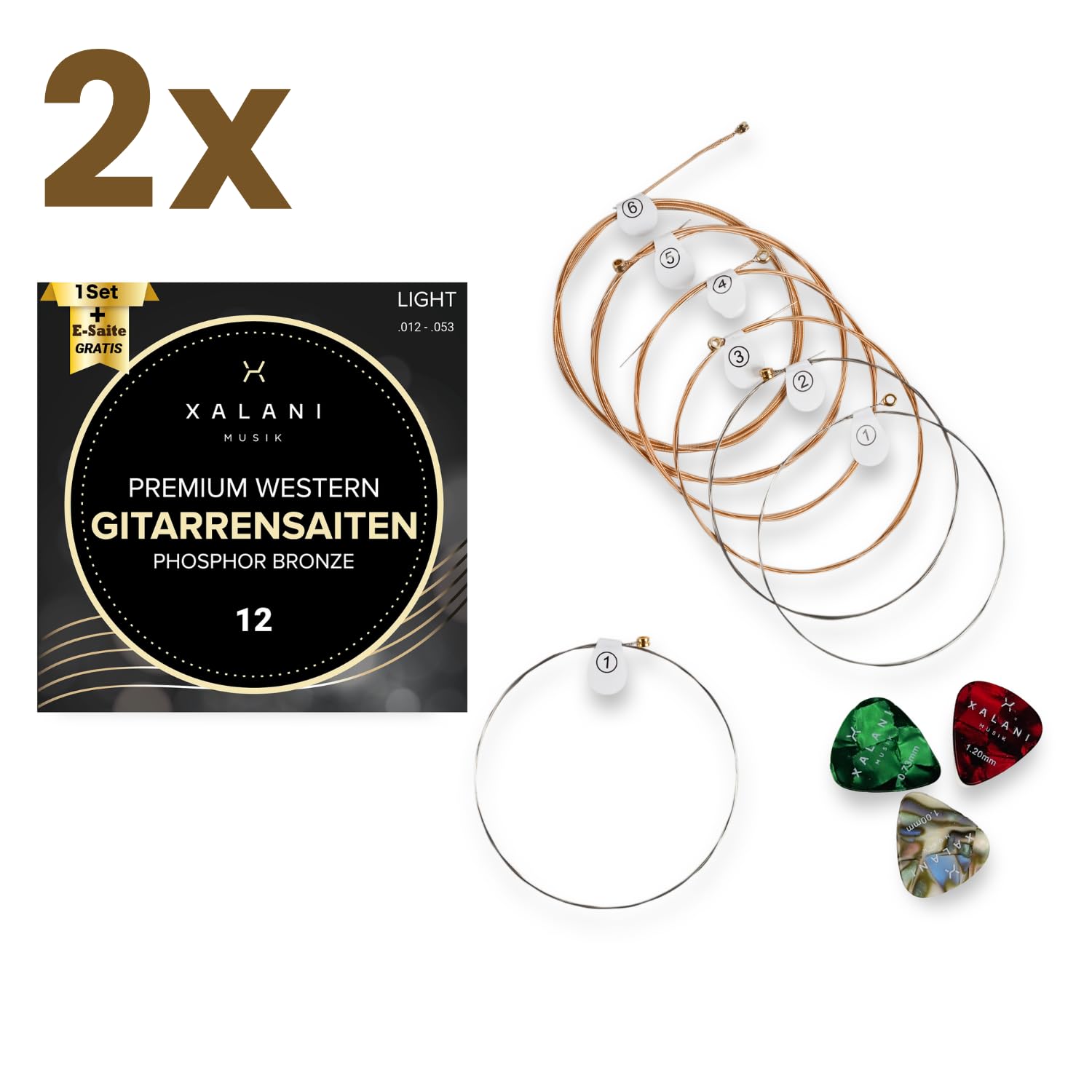 XALANI Western Guitar Strings 012 - 2 Pack, metallic, 2 Sets - Image 4