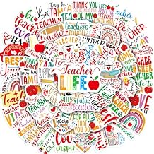 WorldBazaar 100Pcs Teacher Stickers Vinyl Waterproof Sticker Teacher Appreciation Gifts for Water Bottles Laptop Notebook Teachers Day Week Gift Wrap Tags