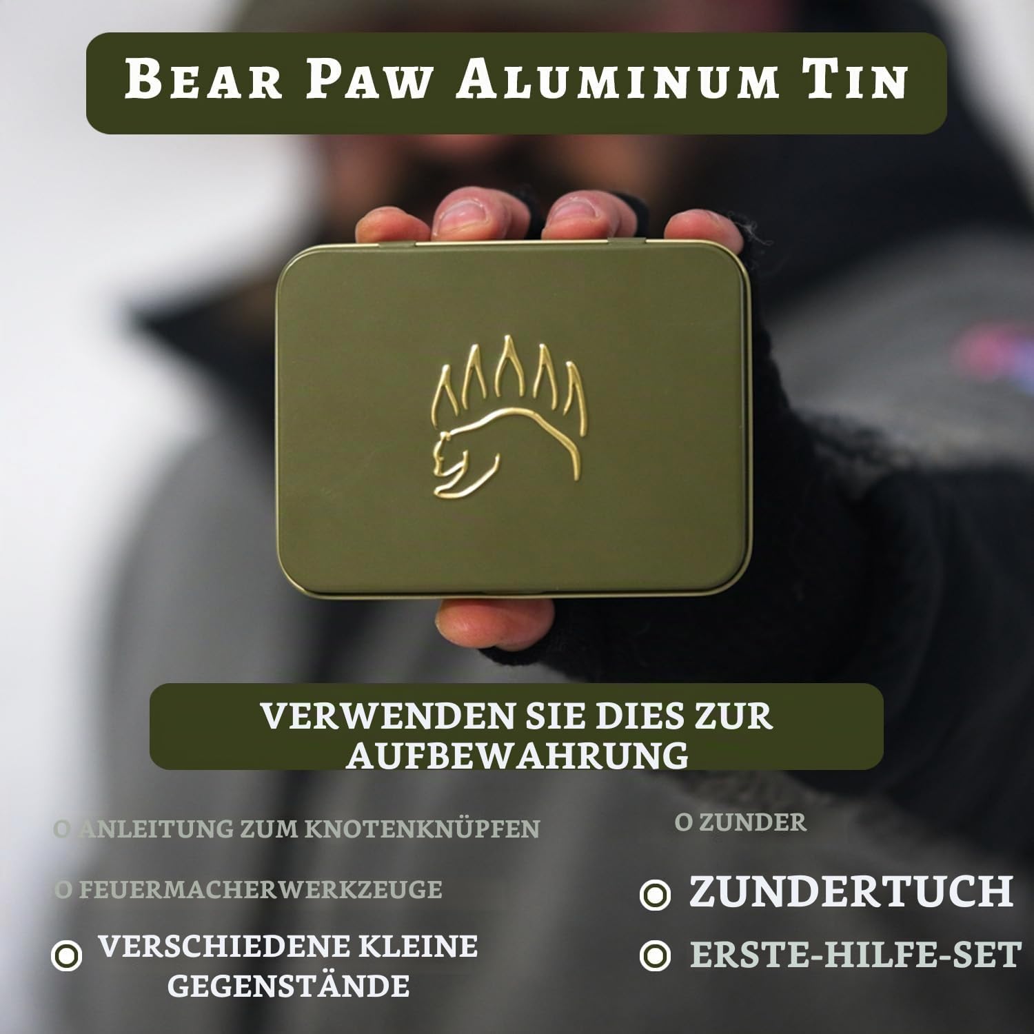 The Bear Essentials Knotenbindungsset – Beste Camping-Knoten-Edition – wasserdichte Knotenkarten, Übungsseile, in unserer Aluminiumdose