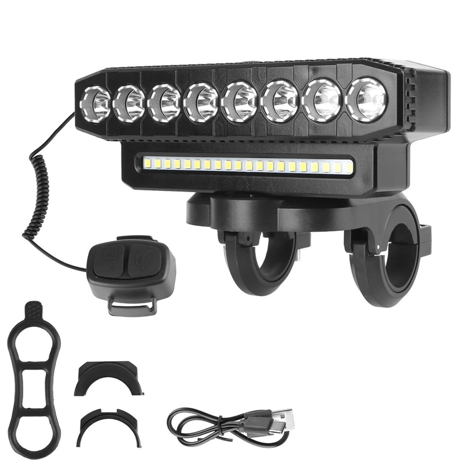 Moto LED Fendinebbi Per Faretti Per Motociclette Fari A LED Senza Fili 8/5 20/12 6 Modalità Illuminazione, Luci Bicicletta Portatili Impermeabili Ricaricabili(8LED Horn)