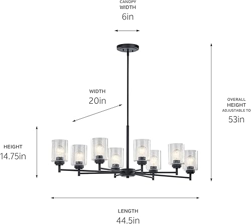 Miniatura 5 de Kichler 44035BK - Lámpara de araña Winslow, 8 luces, 600 vatios en total, color negro