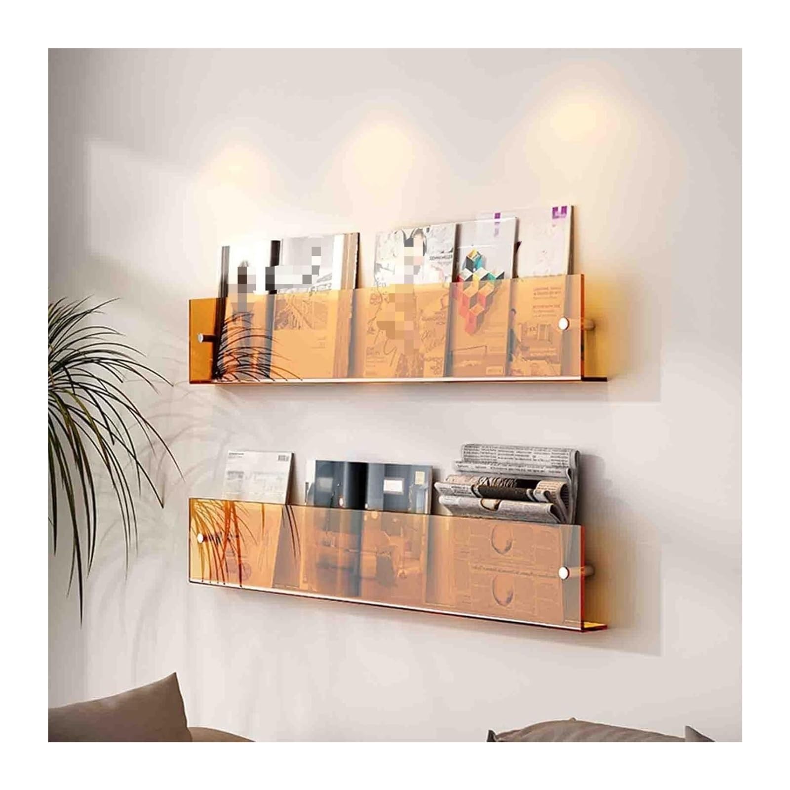 BTYQKZVPM Modern Acrylic Magazine Rack, Acrylic Magazine Rack Transparent Floating Shelves 40-100cm Home Decor Bedroom(Orange,90CM)