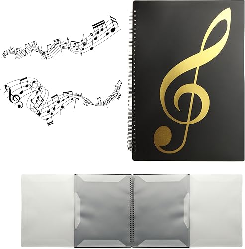 Paquete de 2 carpetas de partituras, carpeta de música de 8.5 × 11, expansión de 4 páginas, 40 bolsillos, carpeta de coro para escribir (negro)