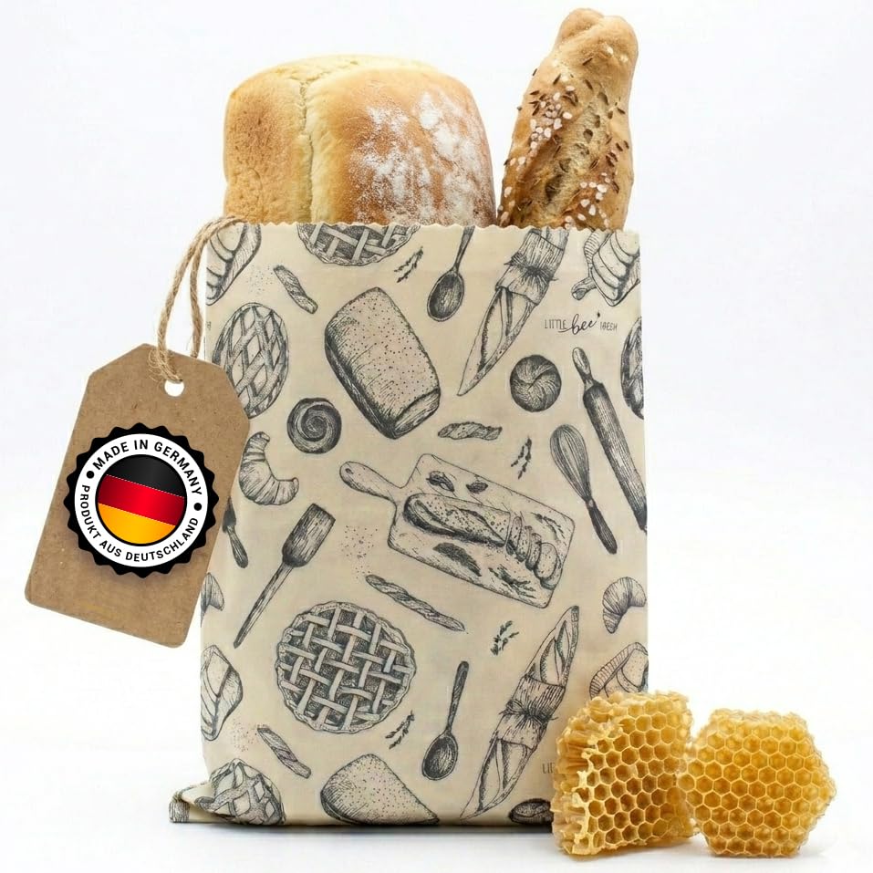little bee fresh Bio-Bienenwachstuch großer Brotbeutel 25x32 cm aus Deutschland | Brotsack hält Lebensmittel natürlich, schön & plastikfrei frisch! Handgemacht aus Bio-Rohstoffen (Brotbeutel)