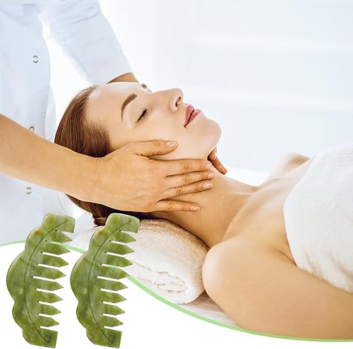 Miniatura 5 de Geiserailie 2 peines de jade con piedra de masaje, peine para el cabello, guasha, raspado del cuero cabelludo, herramienta de masaje facial,