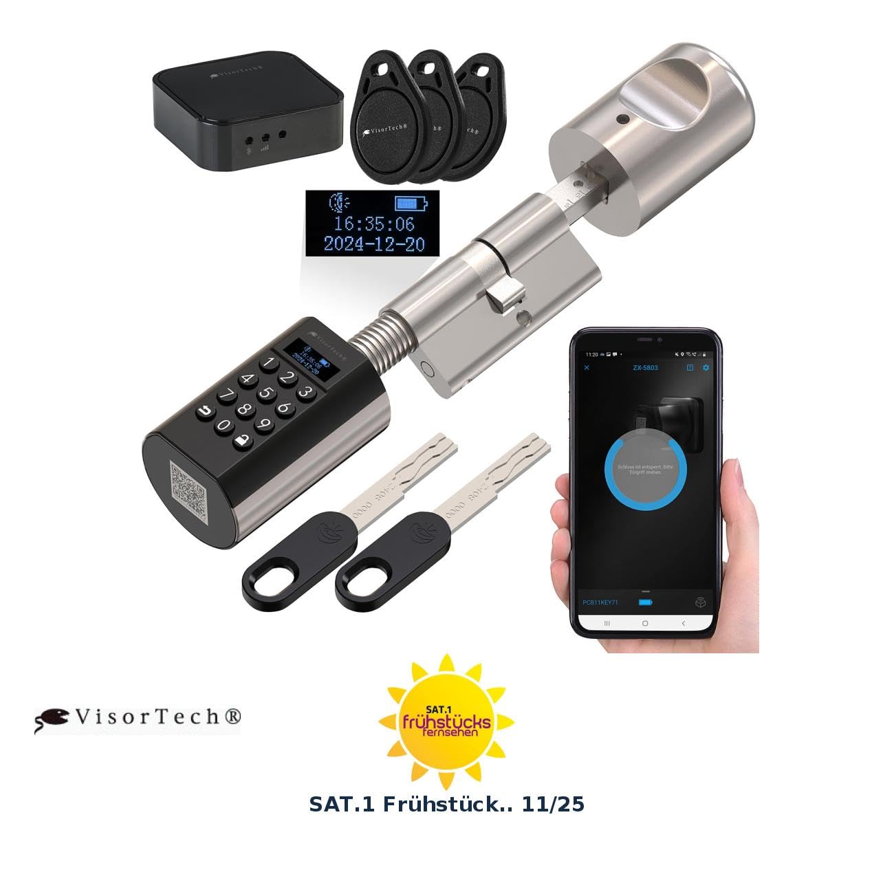 VisorTech Türschloss Zahlencode: Elektronischer Tür-Schließzylinder mit Display, Code, Transponder +GW (Elektrisches Schloss, Schließzylinder für Haustür, RFID)