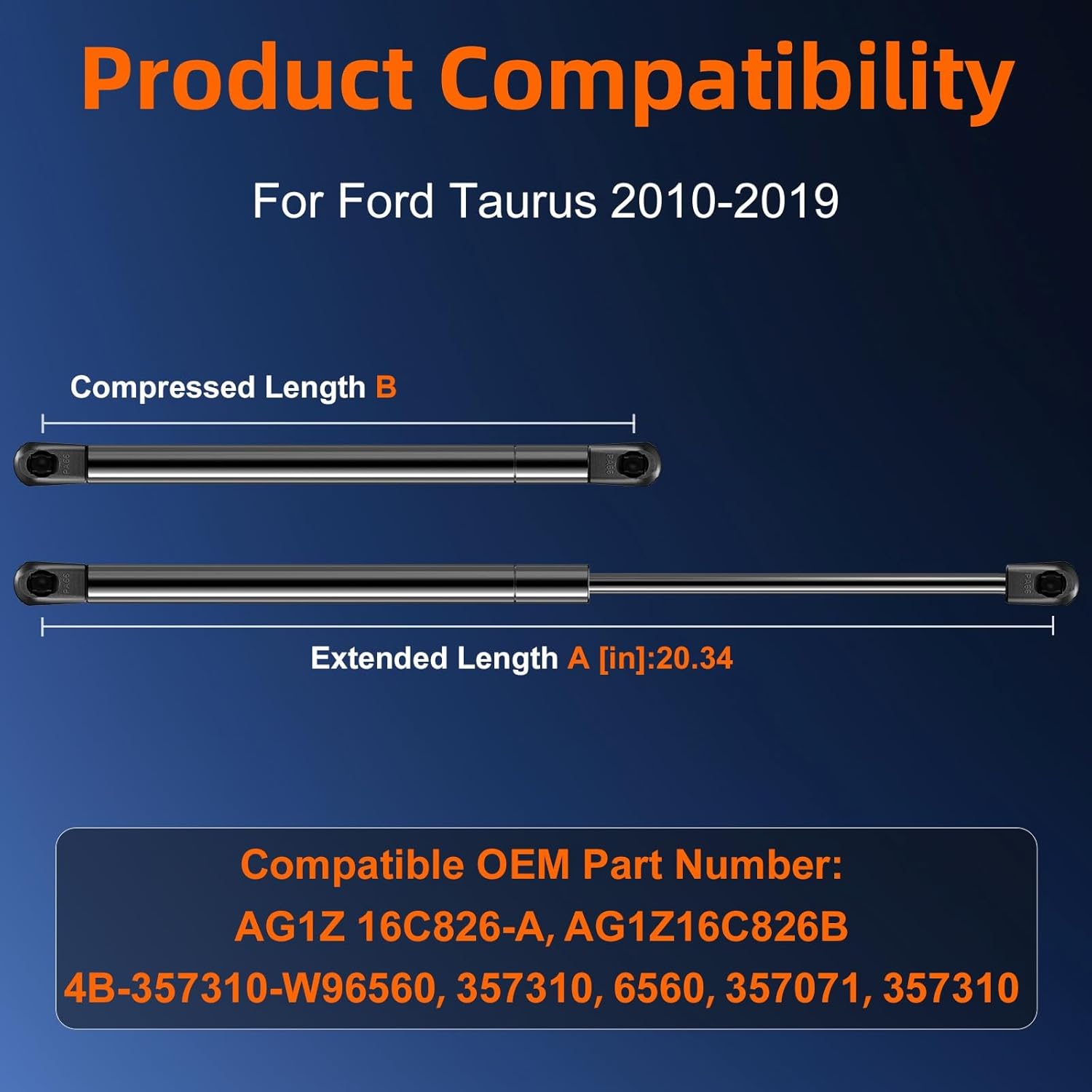 Qty (2) AG1Z 16C826-A Hood Strut Lift Support Compatible with Ford Taurus 2010-2019, Bonnet Gas Shock Strut fit for Ford Police Interceptor Sedan 2013-2019 Replace OE# AG1Z16C826B, 4B-357310