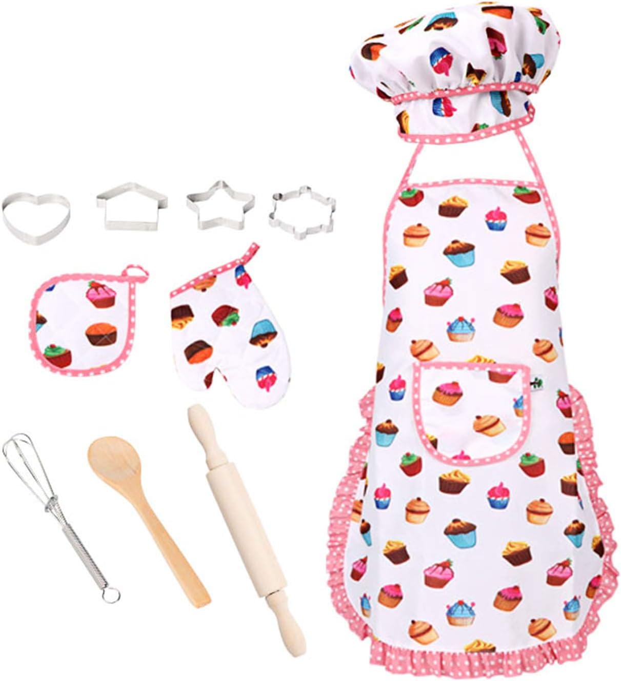 moobody Kids Cooking and Baking Set 11 PCS with Chef Hat Apron Oven Mitt Kitchen Utensils Children Chef Role Playset Educational Gift for Girls Boys Uni