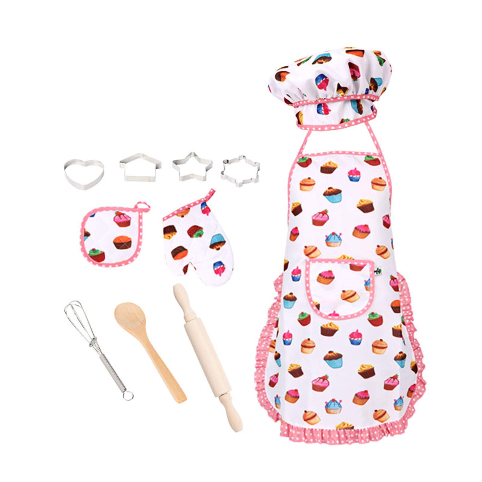 moobody Kids Cooking and Baking Set 11 PCS with Chef Hat Apron Oven Mitt Kitchen Utensils Children Chef Role Playset Educational Gift for Girls Boys Uni