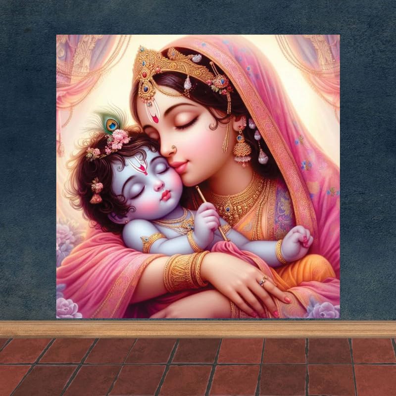 Image of British Terminal Cute little Bal Gopal Baby God Krishna| Kanha Ji | Laddu Lord Makhan Chor Painting Religious Poster for Pregnant Women for wall (matt thin vinyl,sticker,multicolor,unframed)| bj268