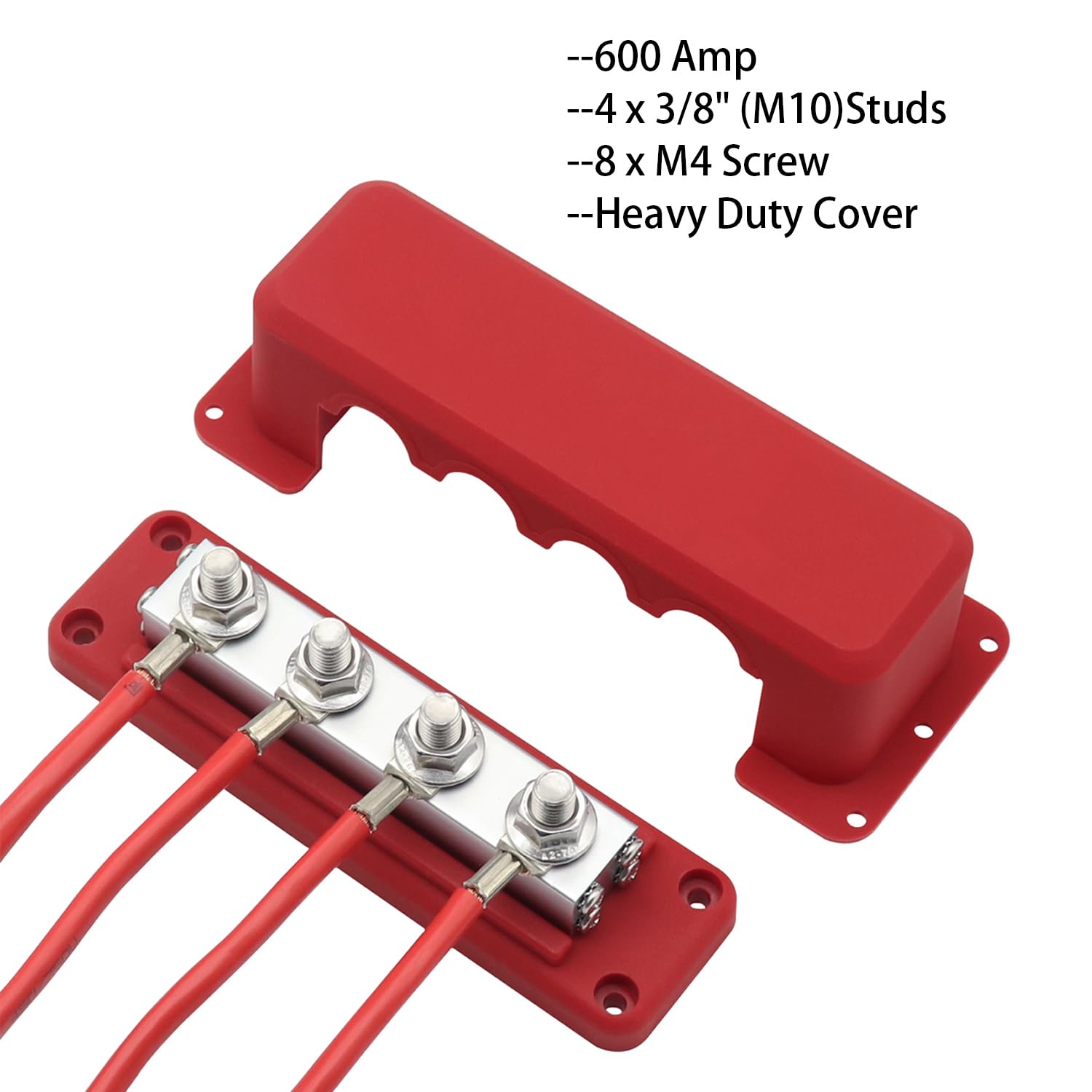 Bornier 12V-48V cc Bus Bar 600A barre de bus en cuivre Heavy Duty 4X M10 boulon terminal panneau de distribution 600 Amp batterie Busbar pour solaires voiture motorhome marine, noir& rouge