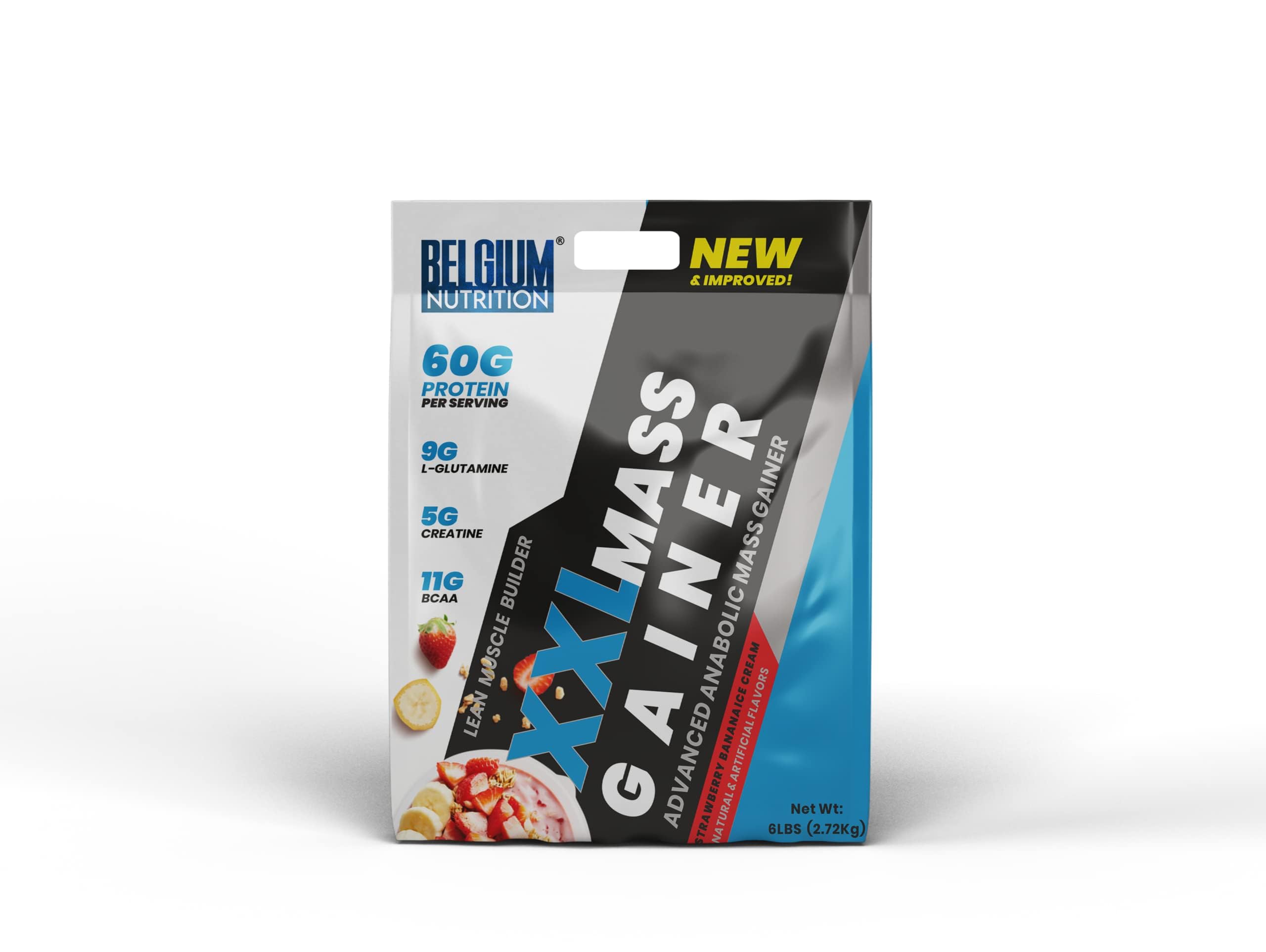 Belgium Nutrition XXL Mass Gainer | Lean Muscle Builder | 60g Protein, 9g L-Glutamine, 5g Creatine Monohydrate & 11g BCAA | Lean Whey Protein Muscle Mass Gainer for Men & Women [2.72Kg/6lbs, Strawberry Banana Ice-cream] (B09NJLQJL6) Amazon Price History, Amazon Price Tracker