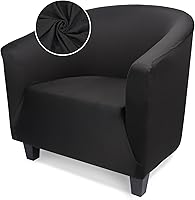 Treaful Black Stretch Club Chair Slipcover - 1-Piece Barrel Tub Armchair Cover with Arms, Fits 23.6-29.5"H Chairs, Removable Protector