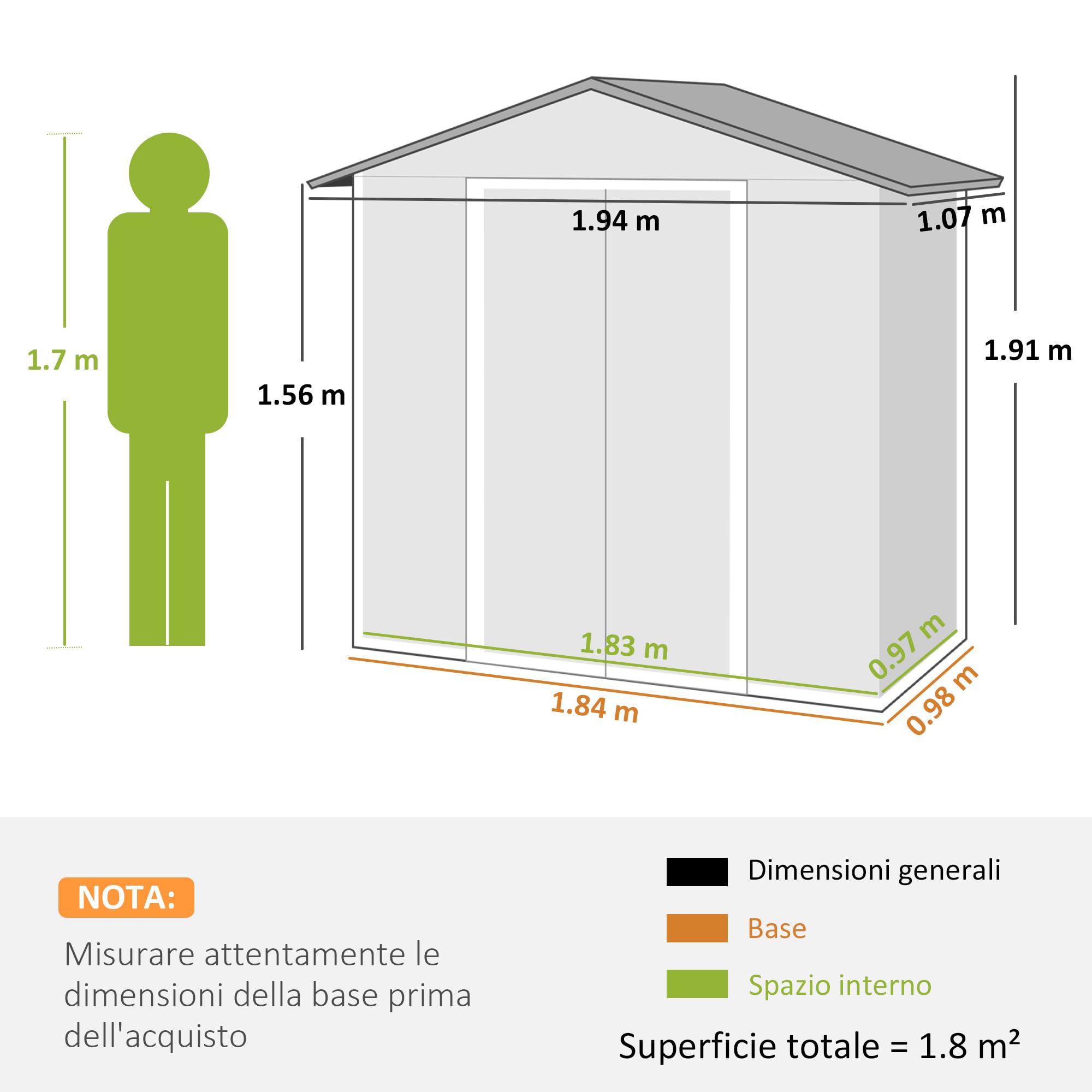 Outsunny Casetta da Giardino 1.8m² Prese d'Aria 194x107x191 cm Grigio Scuro | Acciaio Zincato, Capanno Porta Attrezzi, Doppia Porta Scorrevole Bloccabile, Tetto Inclinato, Guanti