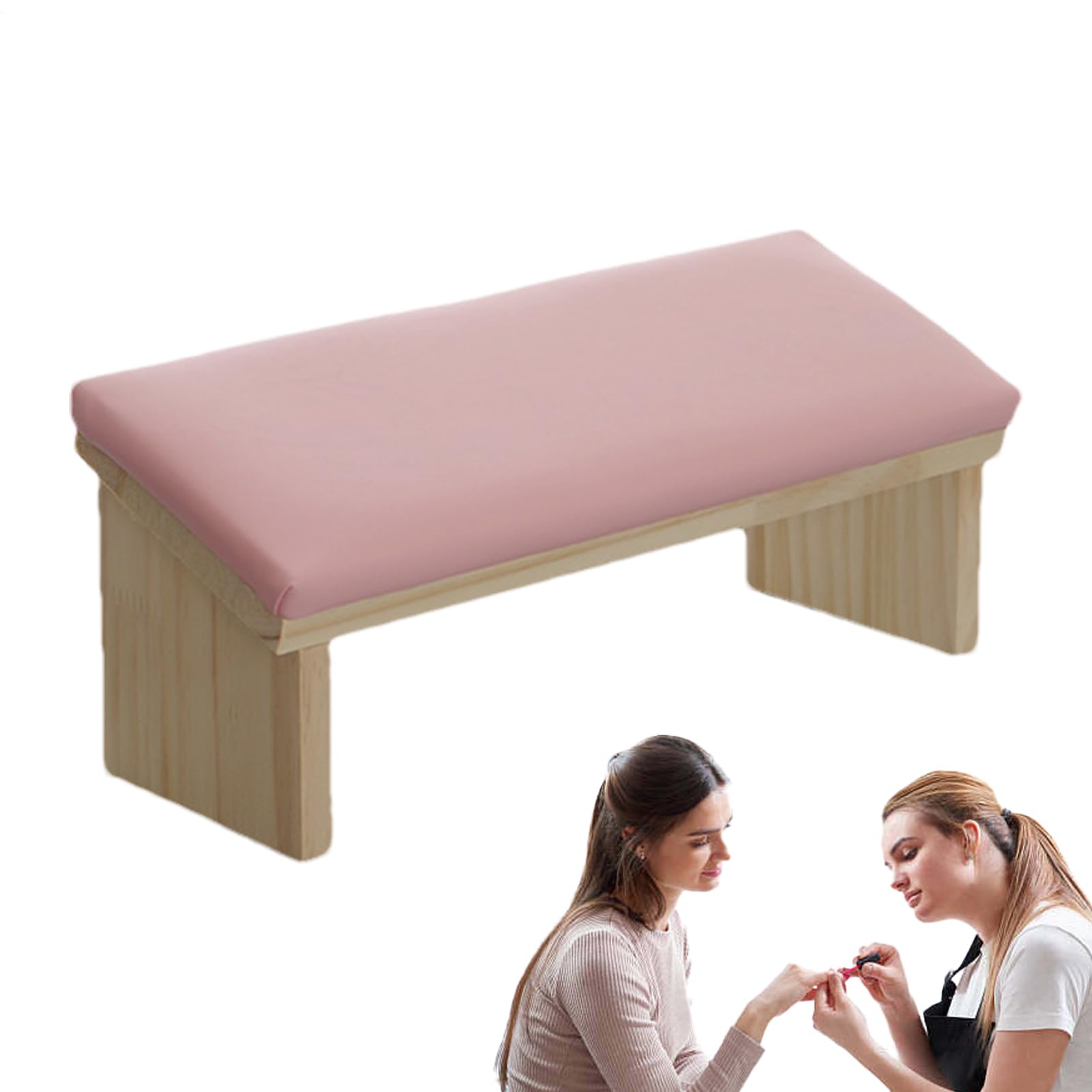 Support d'accoudoir pour ongles – Base en bois et cuir synthétique, design biseauté robuste, coussin doux avec pieds antidérapants | Repose-main confortable pour établi de manucure, salon de coiffure