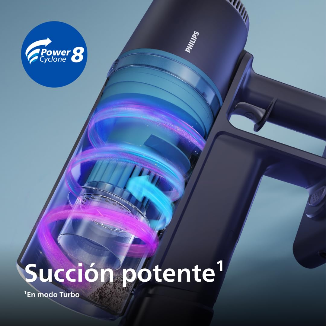 PHILIPS Aspiradora sin Cable Serie 3000, Potente succión en Suelos Duros, 60 min de autonomía, Cepillo LED, Accesorios, batería reemplazable, Ligera y eficiente en rincones (XC3032/01)
