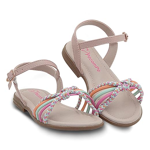 Sandália Rasteirinha Infantil Menina Com Tiras Coloridas e Detalhe em Nó