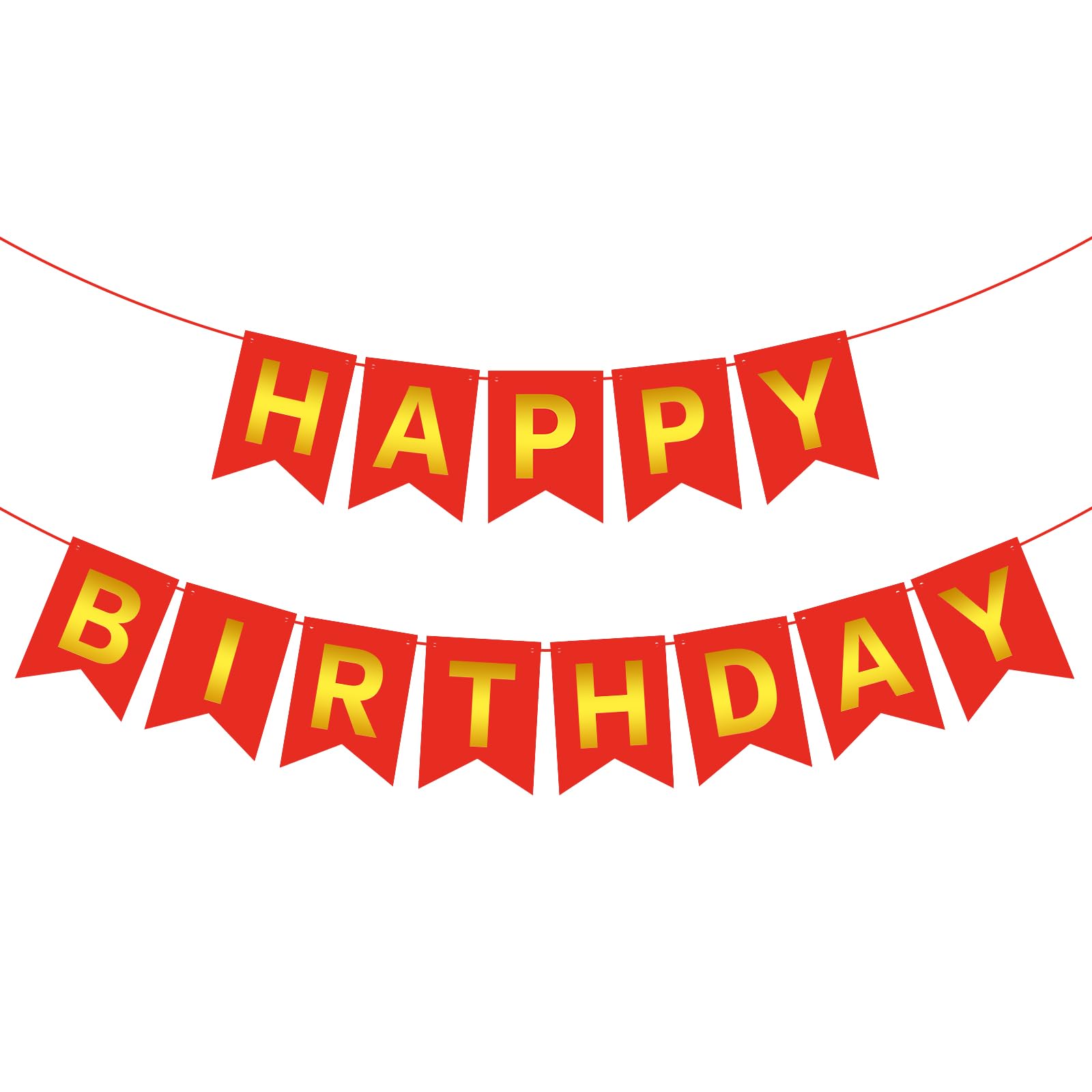 Red Gold Happy Birthday Banner Sign Happy Birthday Bunting Banner Garland for Kids Girl Woman Birthday Tea Party Decorations Bunting Flag Birthday Party Supplies