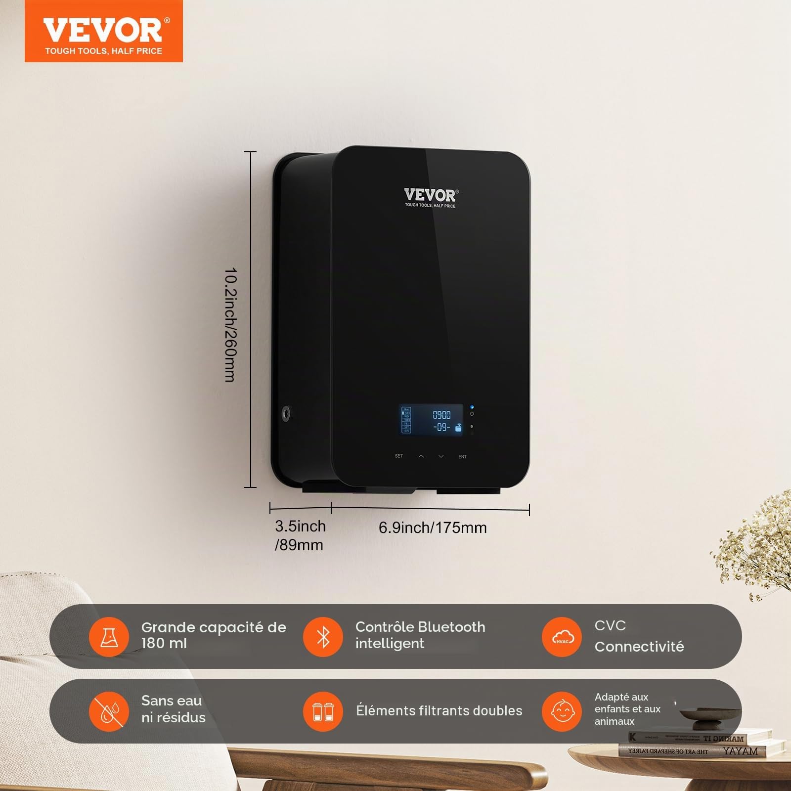 VEVOR Diffuseur de parfum CVC amélioré, machine à air parfumée intelligente pour la maison, 180 ml avec technologie d'air froid, diffuseur d'huiles essentielles sans eau, couvre jusqu'à 2000 pieds car