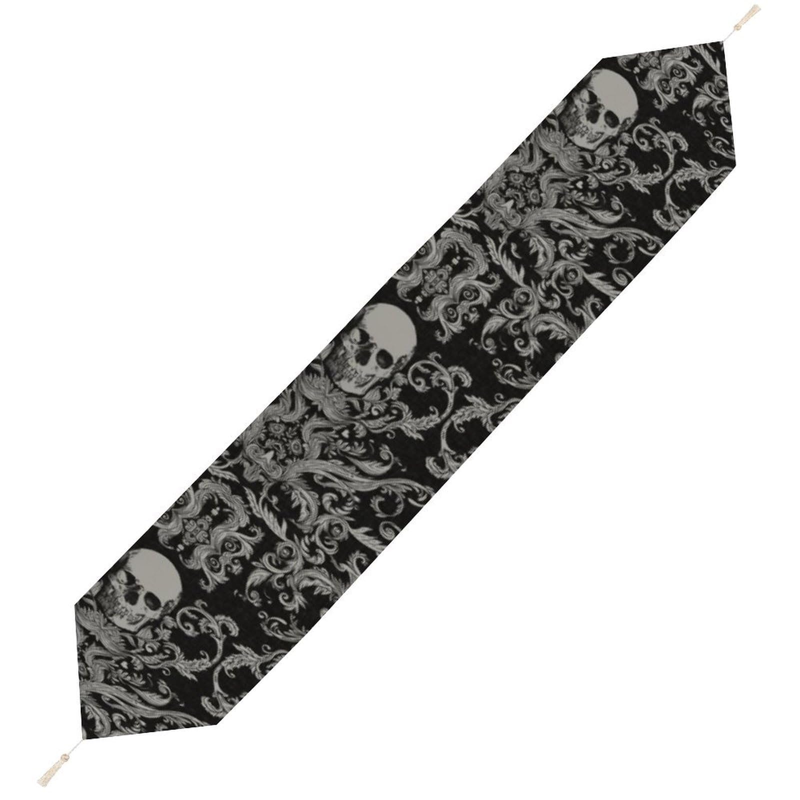JZemdybill 229*33cm Table Runner with Tassel, Black Skull Table Runner, Table Decoration for Kitchen, Party, Restaurant