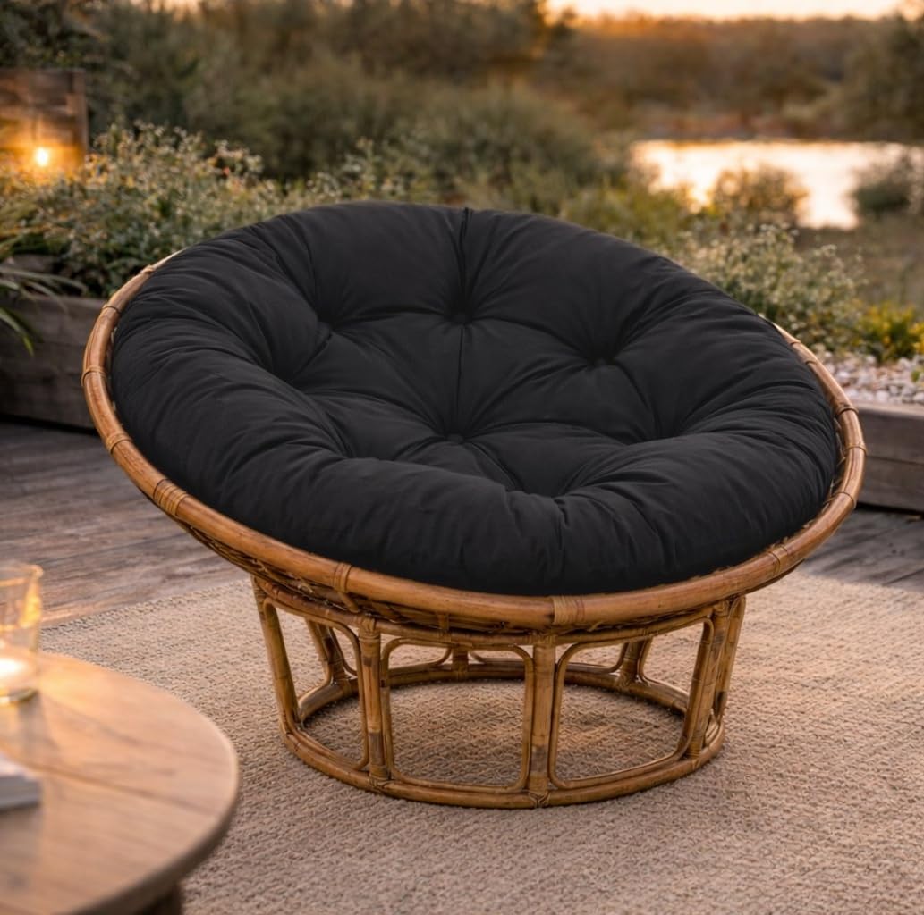 FLLOW Papasansessel Kissen Sitzkissen Hängesessel 130cm - Polster für Korbsessel Papasan Chair Lesesessel und Rattansessel für Outdoor und Indoor rund und groß, UV - beständig wasserdicht, Schwarz