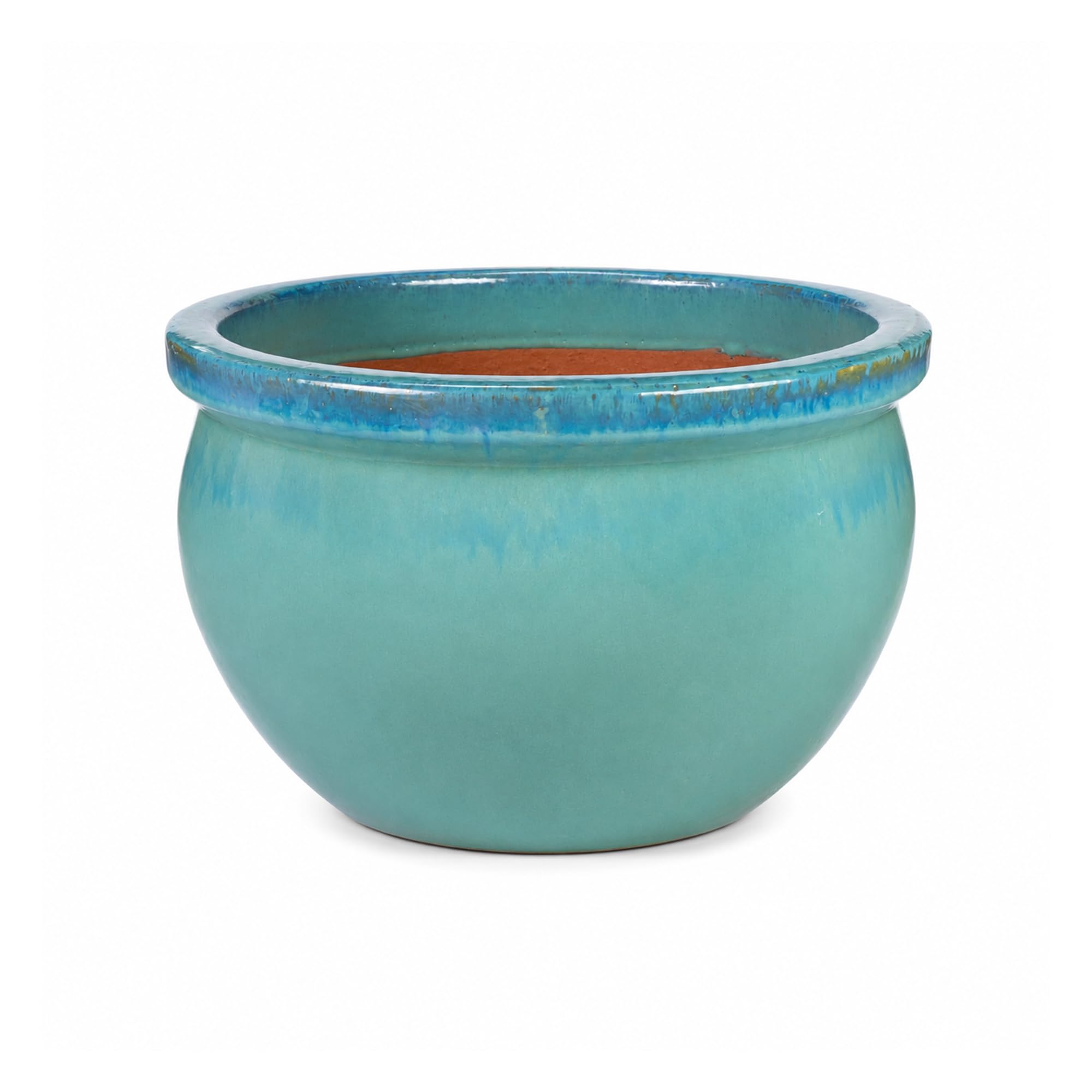 Steinzeug-Blumentopf/Pflanzkübel Bamboo Grün-Blau 28x18cm frostfest