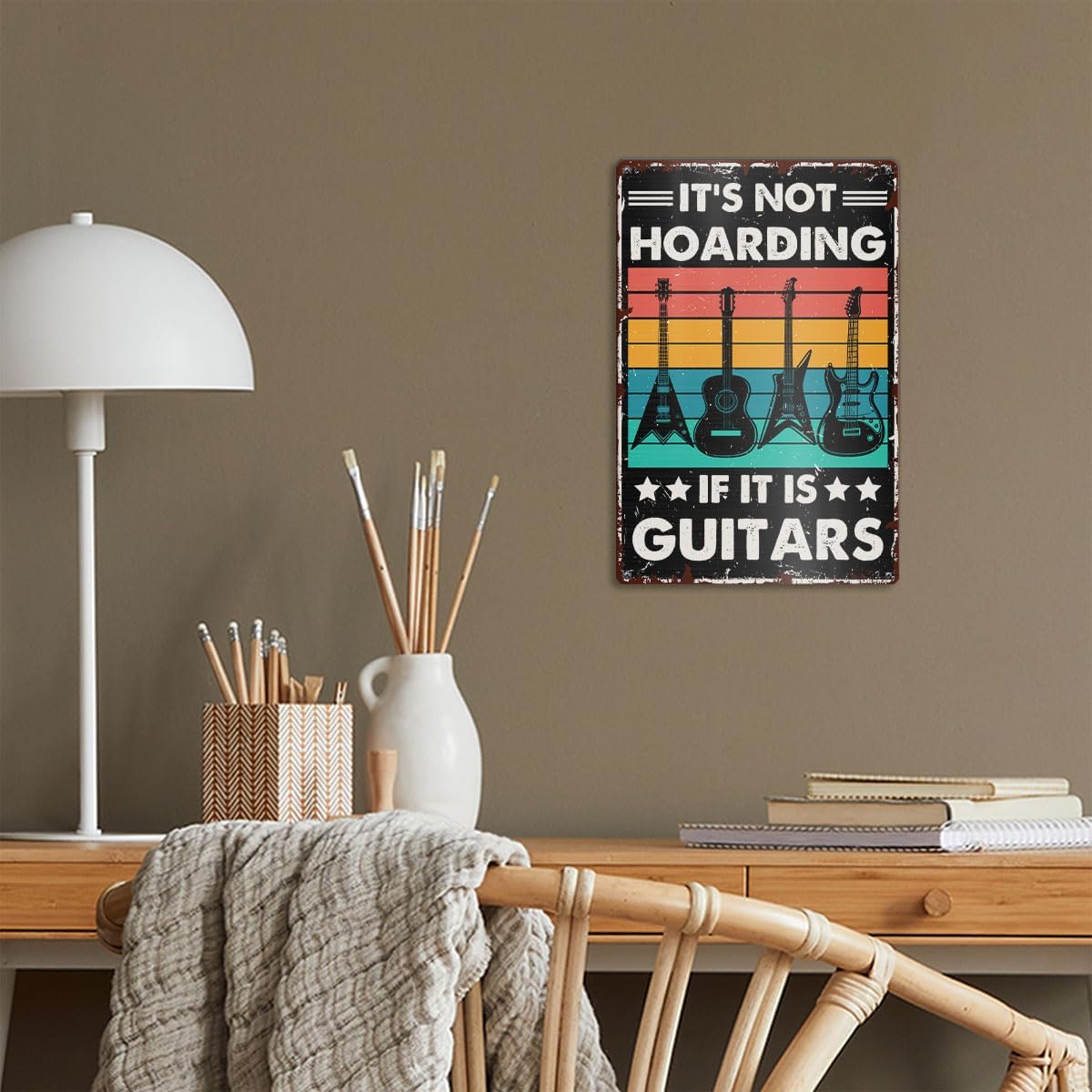 Rustic Guitar Metal Decor Sign for Home Music Band Room Bar Studio Bedroom Office, Funny Guitar Lover Player Decorations Gifts for Women Men Music Lover, 12 X 8 Inches, It's Not Hoarding - Image 5