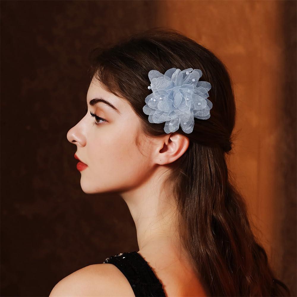 13cm/5in Beaded Mesh Flower Brooch Pin for Women Girls Dainty Round Shell Pearl Ball Beads Camellia Peony Flowers Brooches Lapel Hair Pins Elegant Wedding Anniversary Accessories Jewelry - Image 3