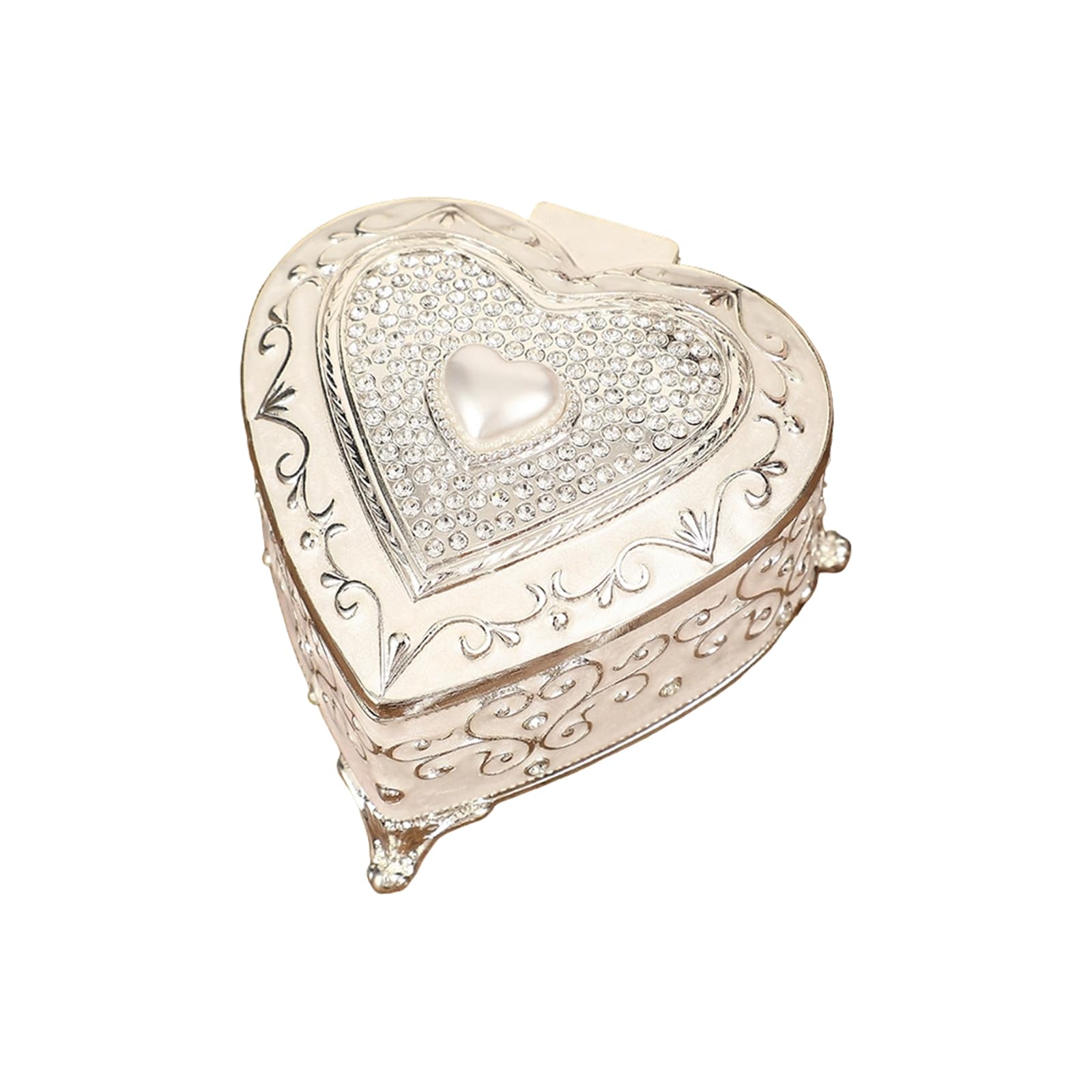 Crystal Lid Jewelry Box, Heart-Shaped Zinc Alloy Trinket Box for Earring and Pendant Vanity Storage At Home Display Heart Shaped Jewelry Trinket Small Earring Pendant Storage Vanity Dresser Tabletop