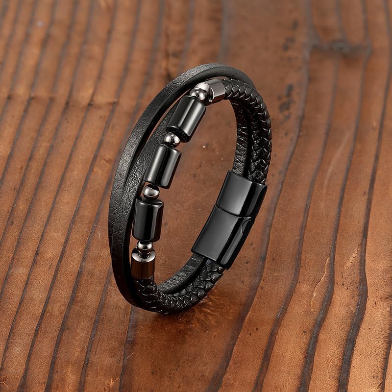 Mens Leather Braided Tiger Eye/Black Onyx Protection Healing Stone Bead Bracelet for Men Stainless Steel Clasp Cuff Bracelets Jewelry - Image 2