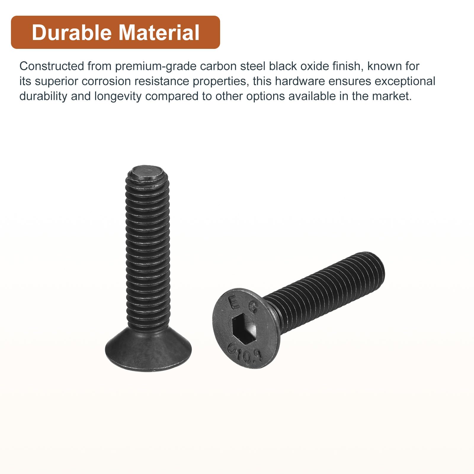 DTGN M6-1x30mm Flat Head Socket Cap Screws, 25 Pack Hex Socket Flat Head Screws Carbon Steel Black Oxide, Full Thread - Image 3