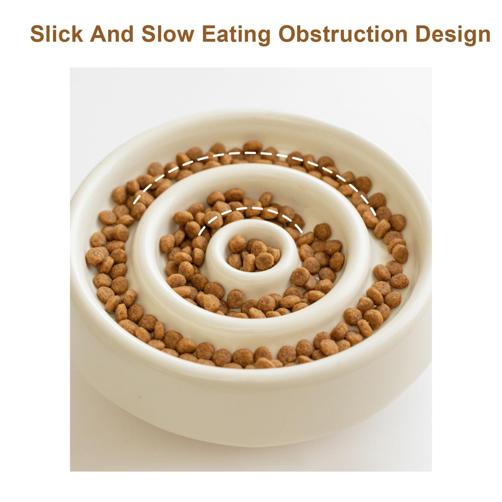 Ciotola per Gatti in Ceramica con Alimentazione Lenta con Base in Legno Rialzata, Mangiatoia Lenta Antiscivolo per Gatti per Prevenire Gonfiore e Soffocamento (Beige chiaro)