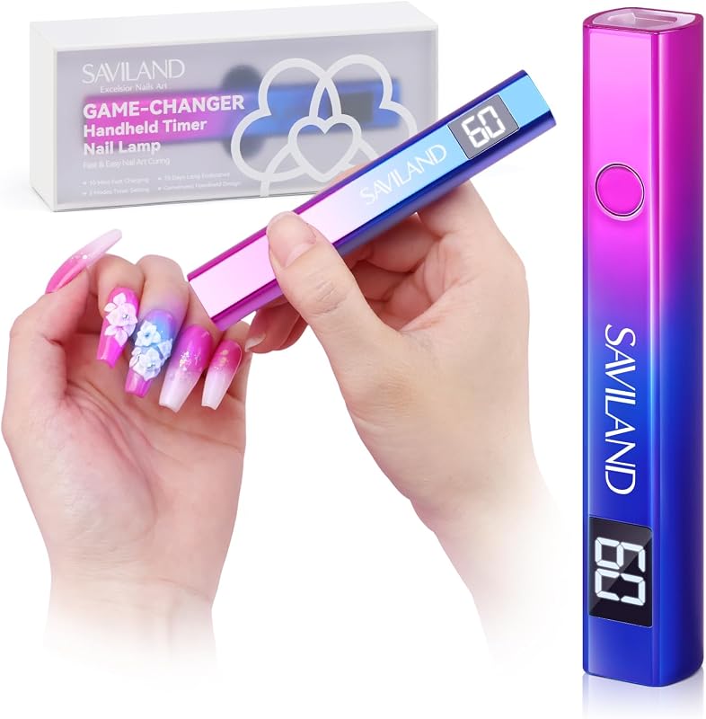 SAVILAND U V Light for Gel Nails, Mini Handheld U V LED Nail Lamp, 12W | 10s Flash Cure Lamp, 400mAh USB Rechargeable Battery, 3-Timer Setting, LED Display, Cordless, Portable, Home and Travel Use
